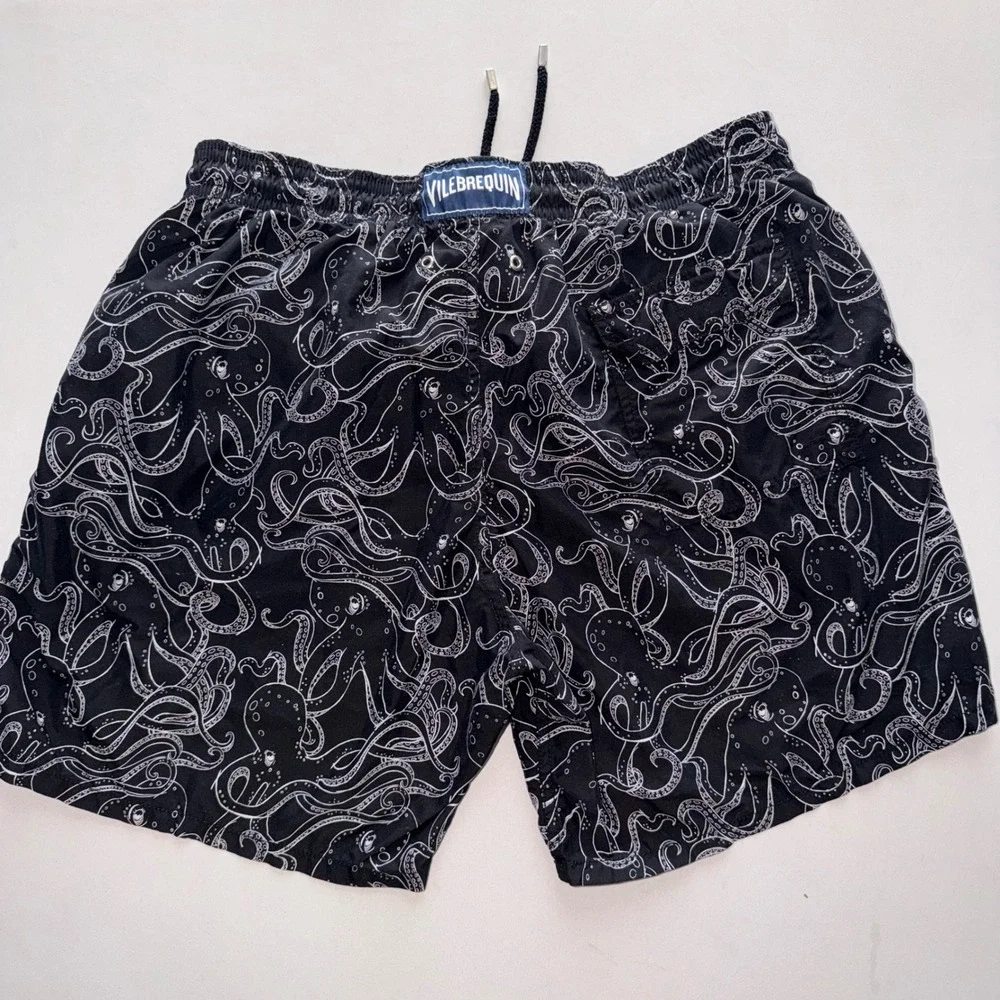 Vilebrequin Moorea Swim Trunks Mens XXL Black White Octopus Poulpes Short Luxury